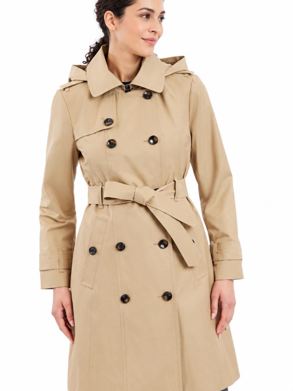 London Fog Khaki Trench Coat with Belted Waist